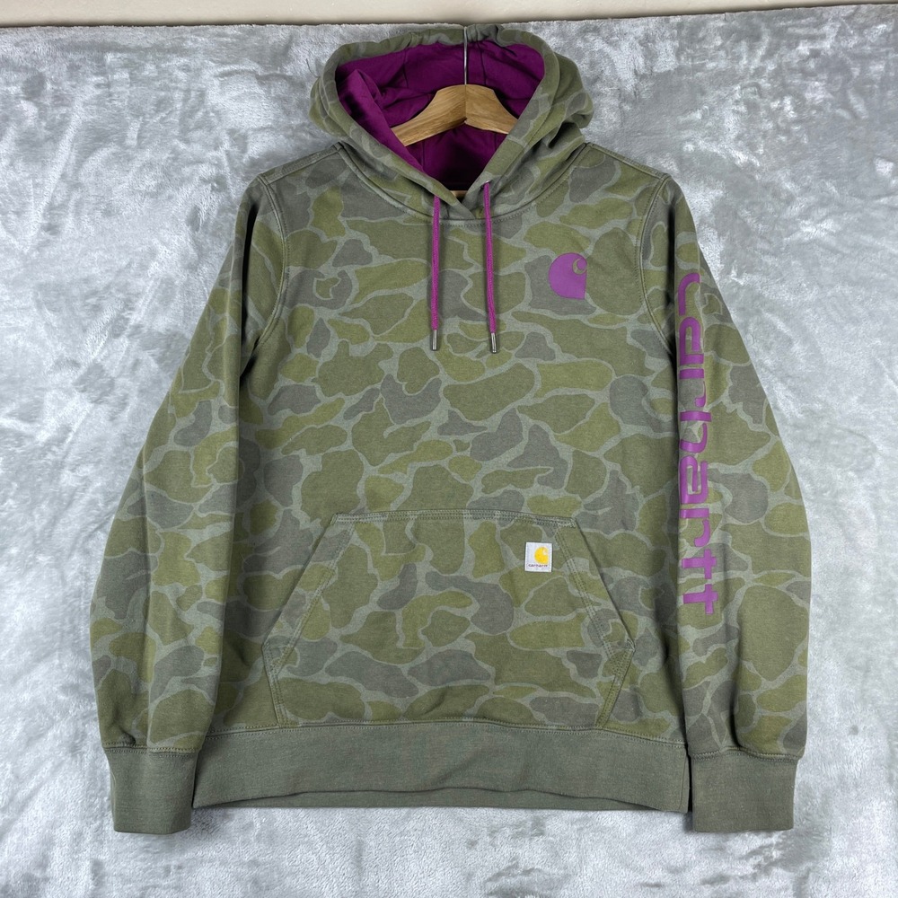 Carhartt Hoodie Women S Green Camo Relaxed Fit TS7267-W Logo Graphic